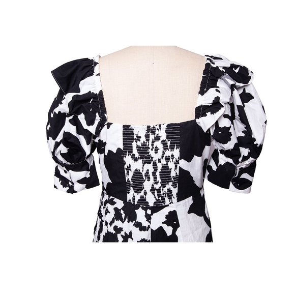 Christopher John Rogers Black & White Target Floral Puff Wrap Dress Size 10 NWT - Picture 7 of 15